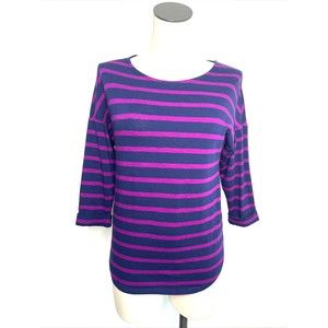 Ann Taylor Blue & Purple Stripe Top Shirt 3/4 Sleeves Size Small